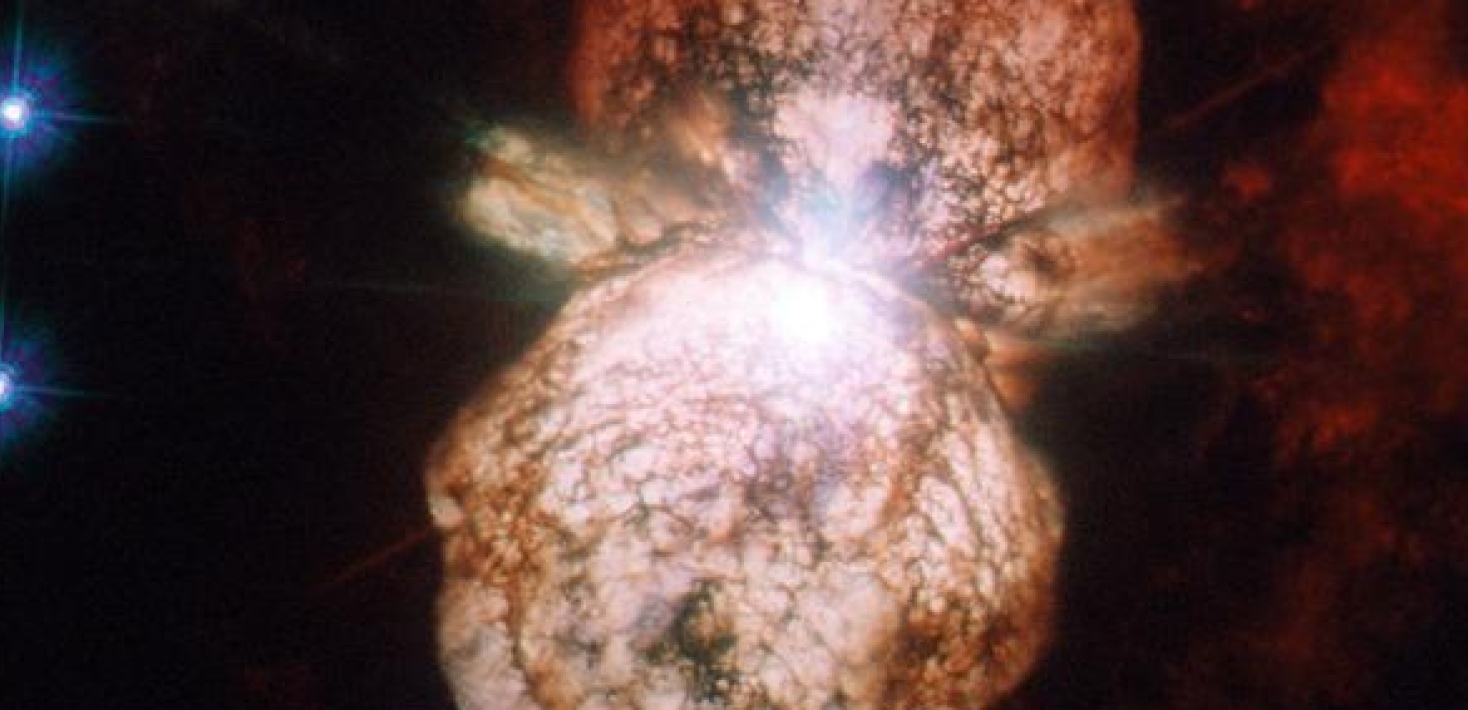 Eta Carinae: A binary system of two massive stars that are interacting and losing mass.