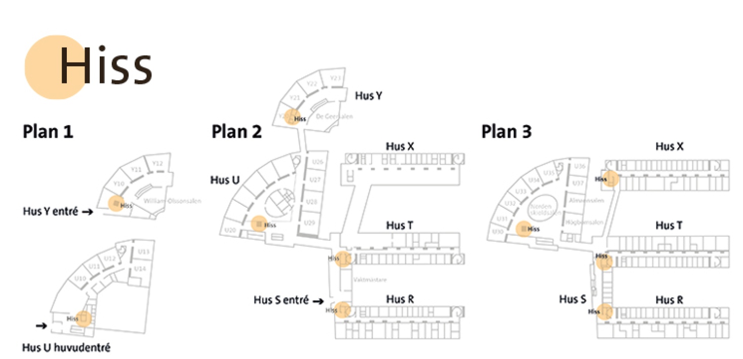 Plan över Geohuset med alla hiss utmarkerade, stockholms universitet.