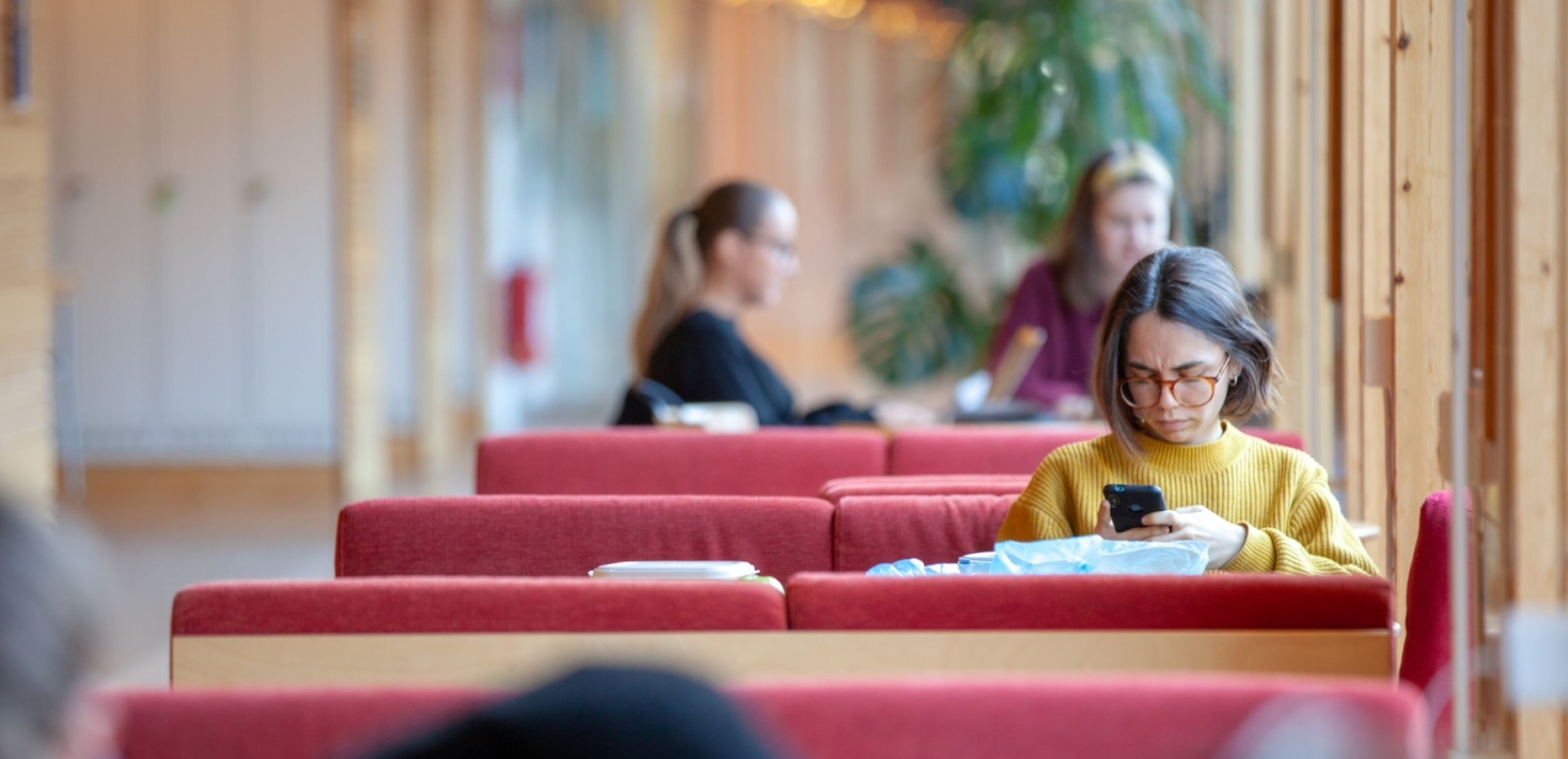 Studenter pluggar i uppehållsrummet