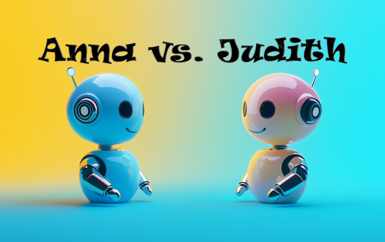 Midjourney prompt: Two very different chat bots in a friendly competition about psychotherapy.