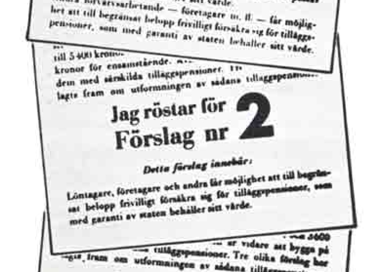 Tre valsedlar på vilka det står "Jag röstar för förslag nr" följt av 1, 2, respektive 3.