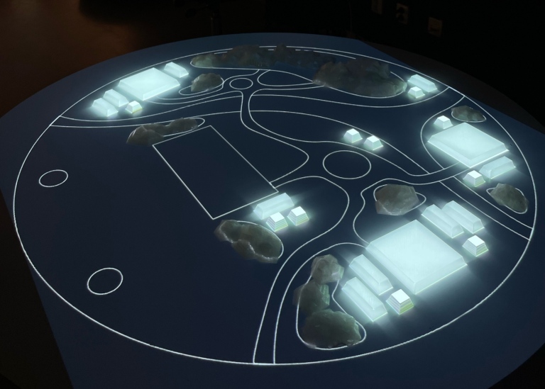 This image shows how only the different sized buildings were being calibrated using 3D projection.