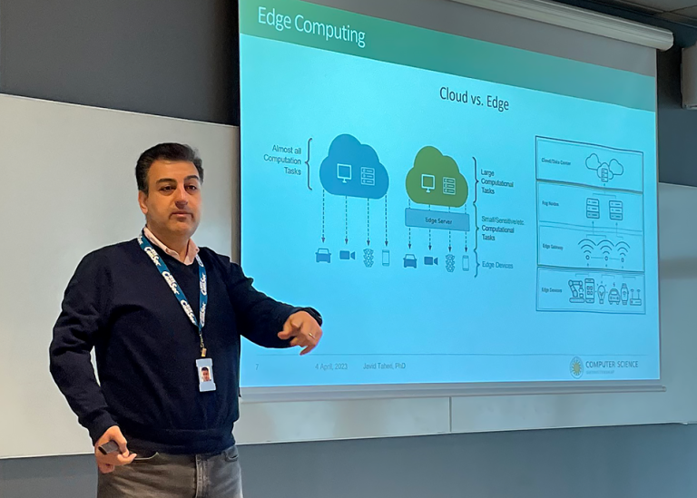 Javid Taheri presenting at Tech Tuesday April 4, 2023.