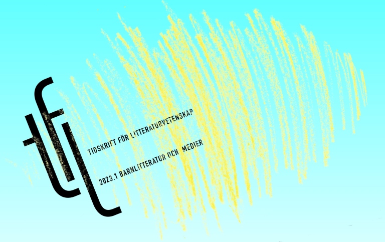 Illustration svart text på turkos bakgrund: tfl tidskrift för litteratur barnlitteratur och medier
