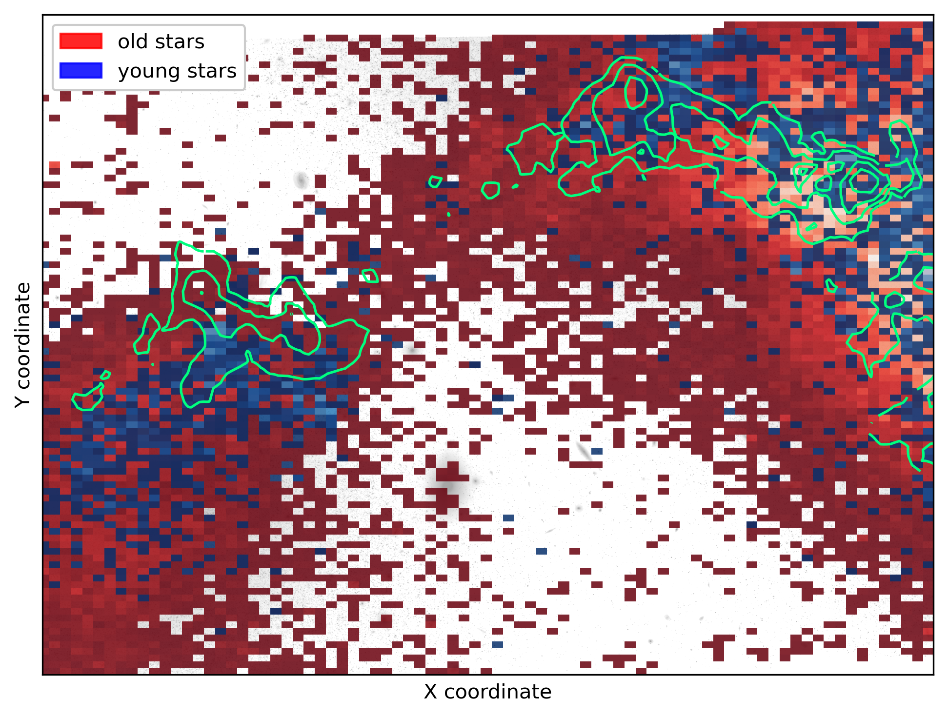 Comparison between the spatial distribution of stars in the bridge region between NGC4485 and NGC 4490.