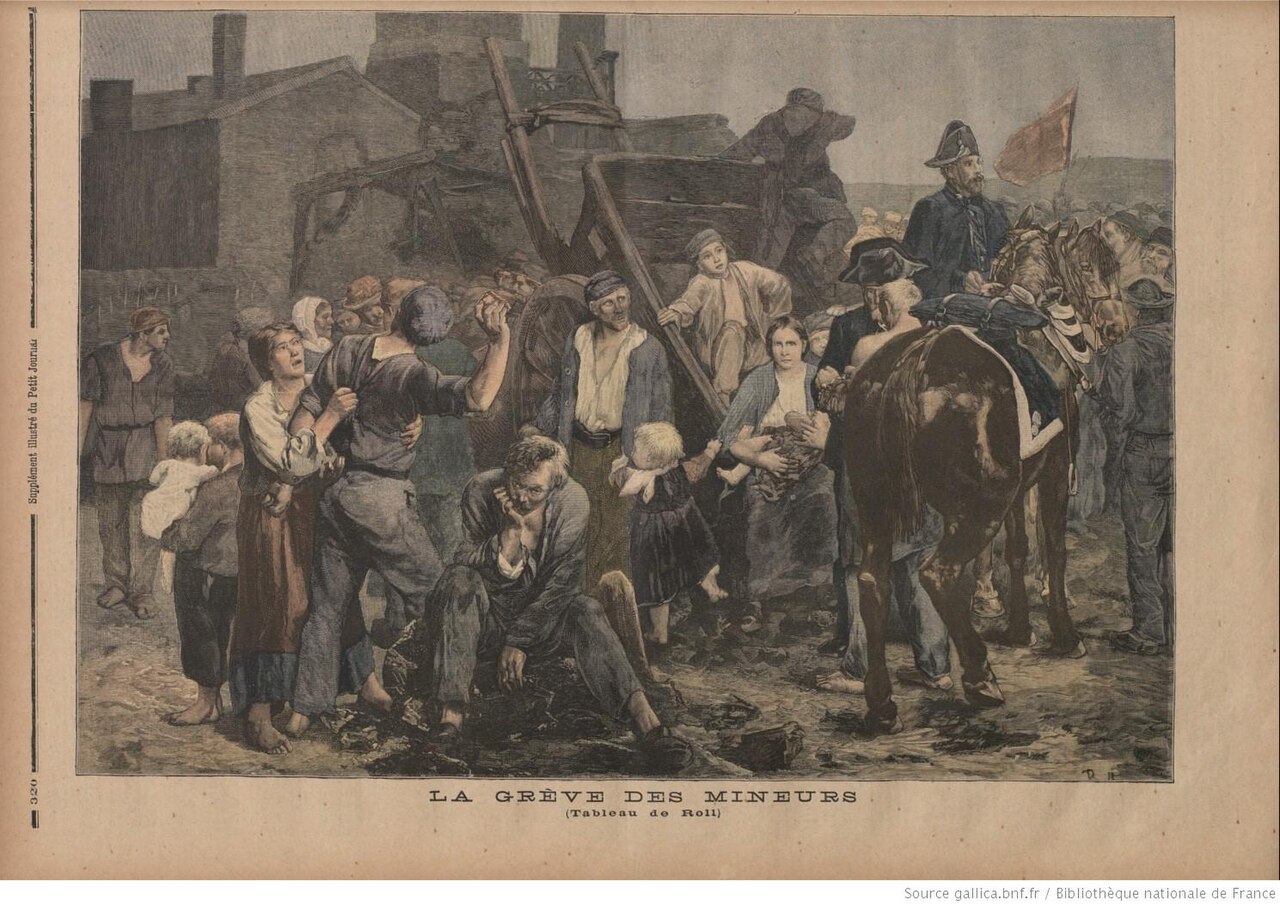 1892 newspaper illustration of the Carmaux miners' strike in France. Bildkälla: Roll/Petit Journal, Public domain, via Wikimedia Commons