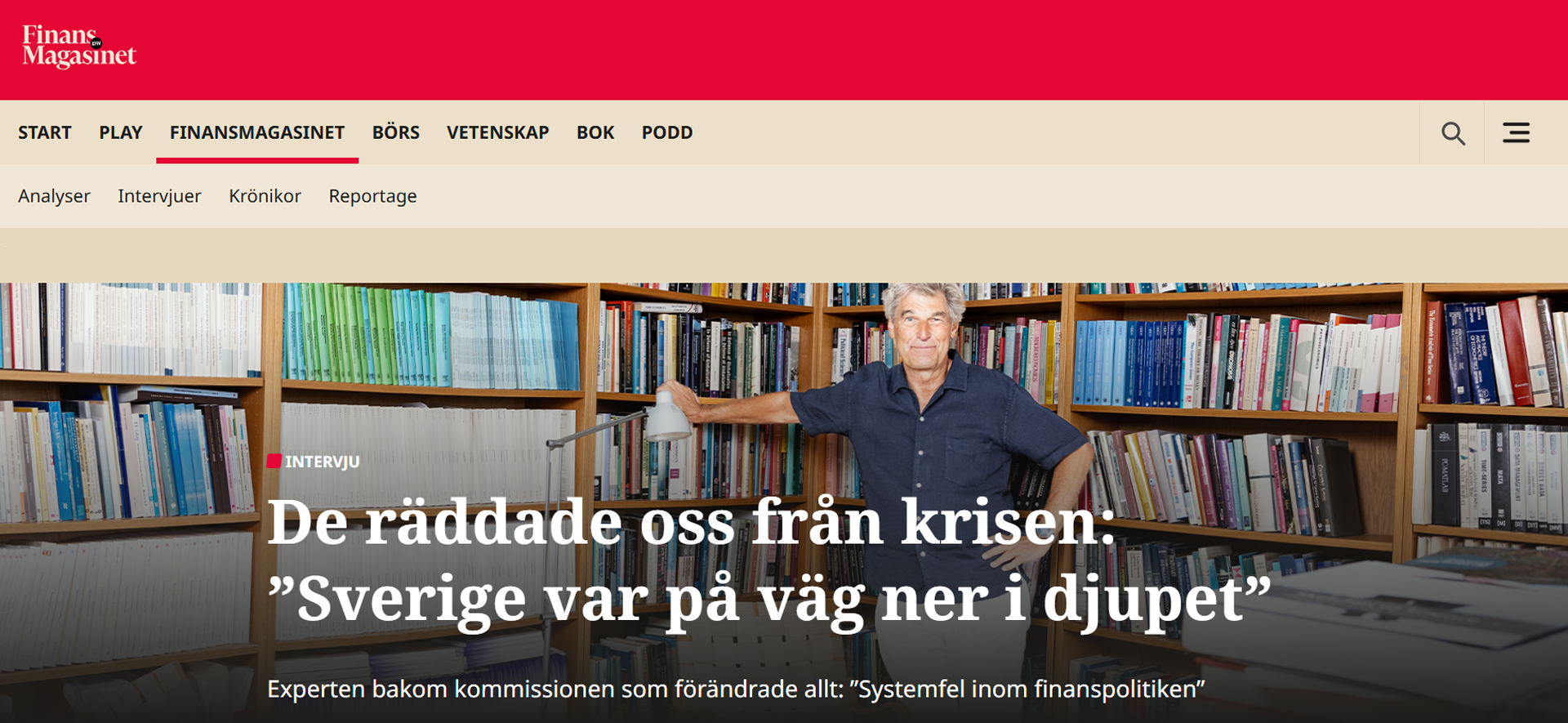 Skärmdump av artikeln på EFNs webbplats