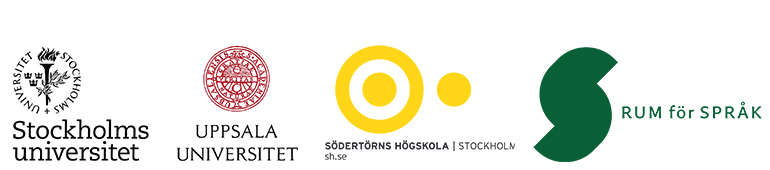 Logotyper Stockholms universitet, Uppsala universitet, Södertörns högskola, Rum för språk.