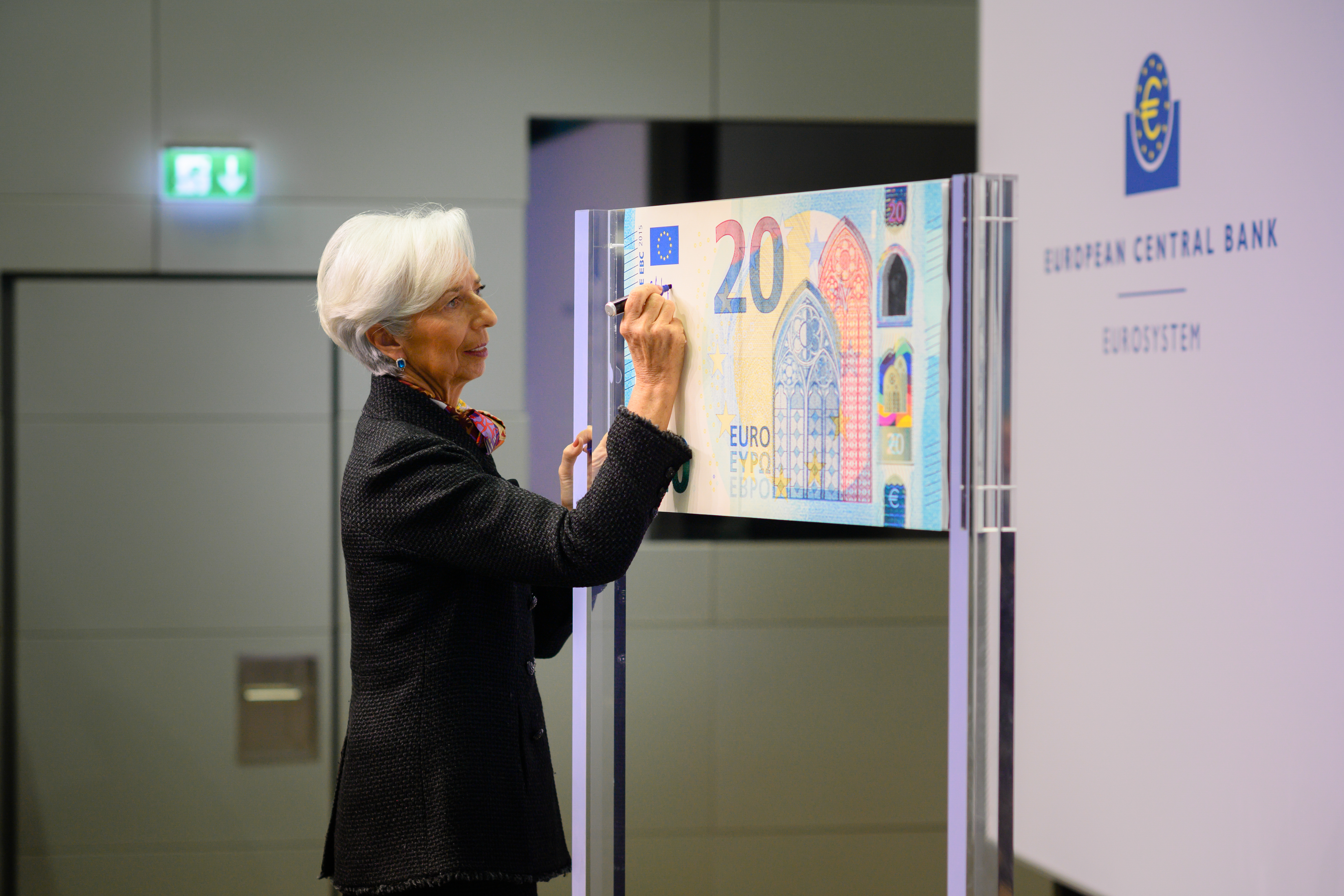 ECB president Christine Lagarde attends the banknotes signature event.