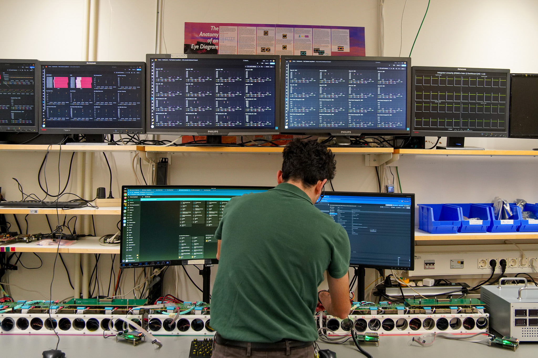 Doktoranden Federico Bonaldo lär sig att programmera de nya korten som ska till ATLAS vid CERN.