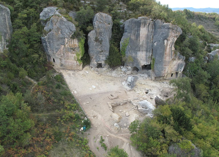 Aerial view of the excavated area