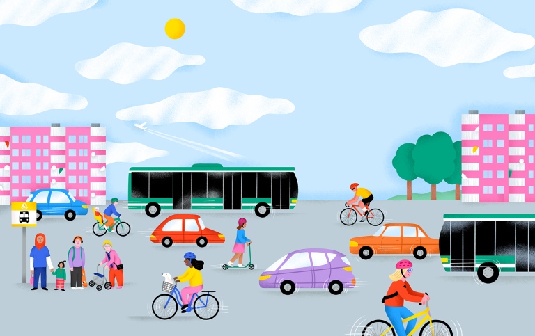 Illustration av trafik av Karin M Söderqvist.