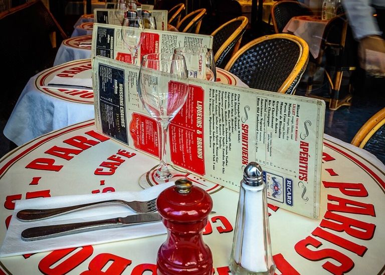 Restaurant table,Paris Beaubourg, 23 Rue Saint-Merri, Paris, March 2015