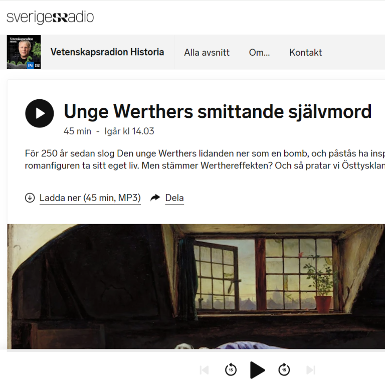 Skrämdump Vetenskapsradion Historias webbsida
