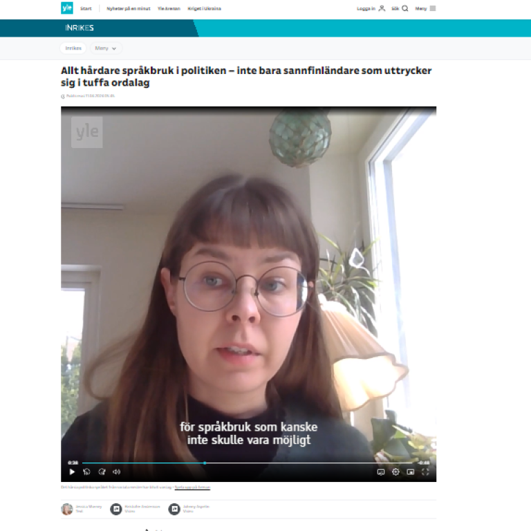 Kristiina Savola i skärmdump, nyhetsartikel på Svenska Yle