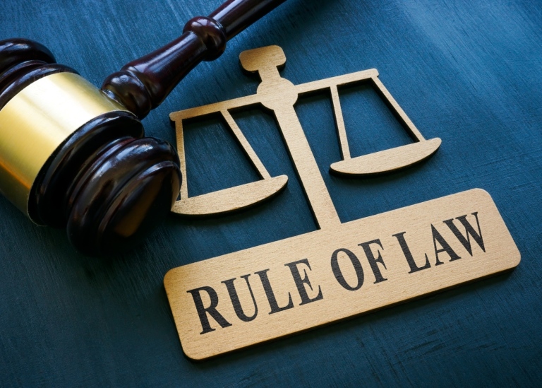 PLATE IN THE FORM OF SCALES AND AN INSCRIPTION RULE OF LAW.