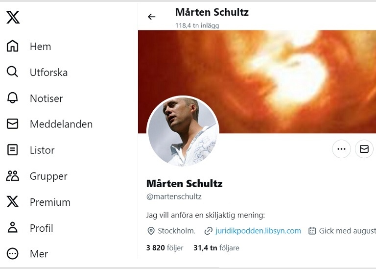 Printscreen från Mårtens X konto