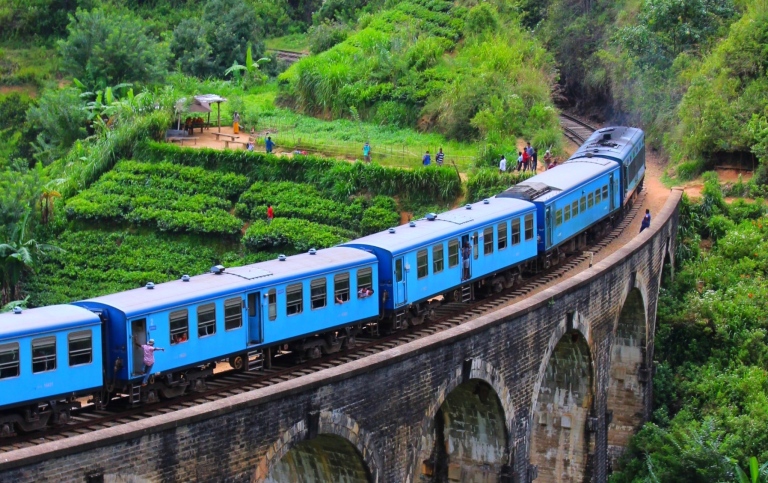 Train on a bridge in Sri Lanka.