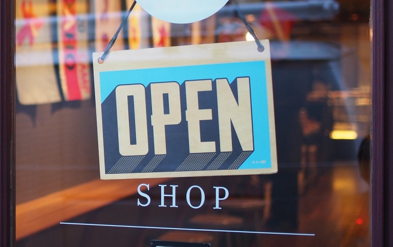 Shop with Open sign.