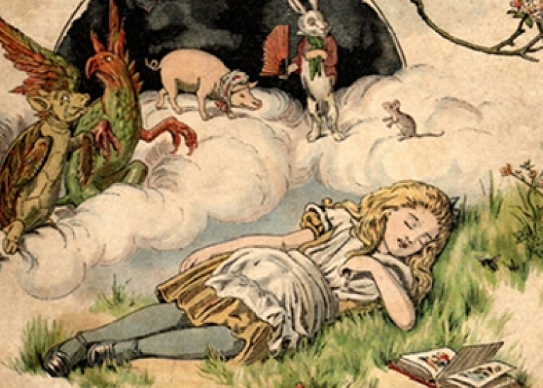 The cover illustration, by E. Gertrude Thomson, of The Nursery "Alice" by Lewis Carroll