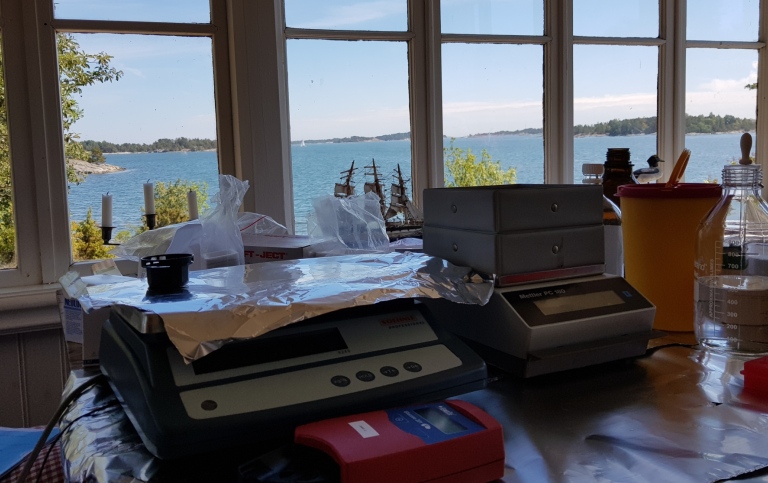 Labfönster med utsikt över skärgård