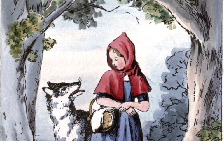 Illustration av Rödluvan.