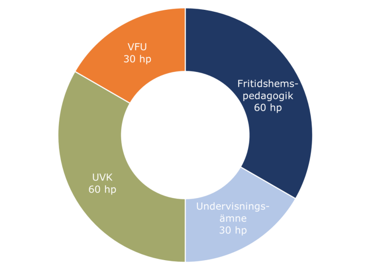 Diagram över innehållet i en grundlärarexamen mot fritidshem.