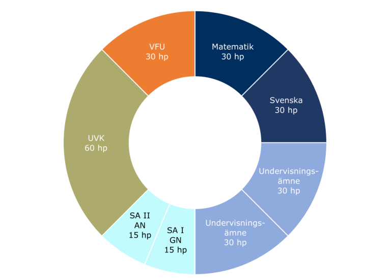 Diagram över delarna i en grundlärarexamen i årskurs 4-6