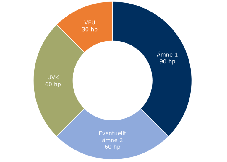 Diagram över delarna i en ämneslärarexamen årskurs 7-9
