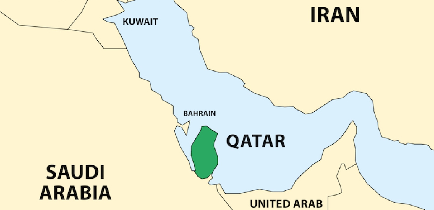 Karta som visar var Qatar ligger.