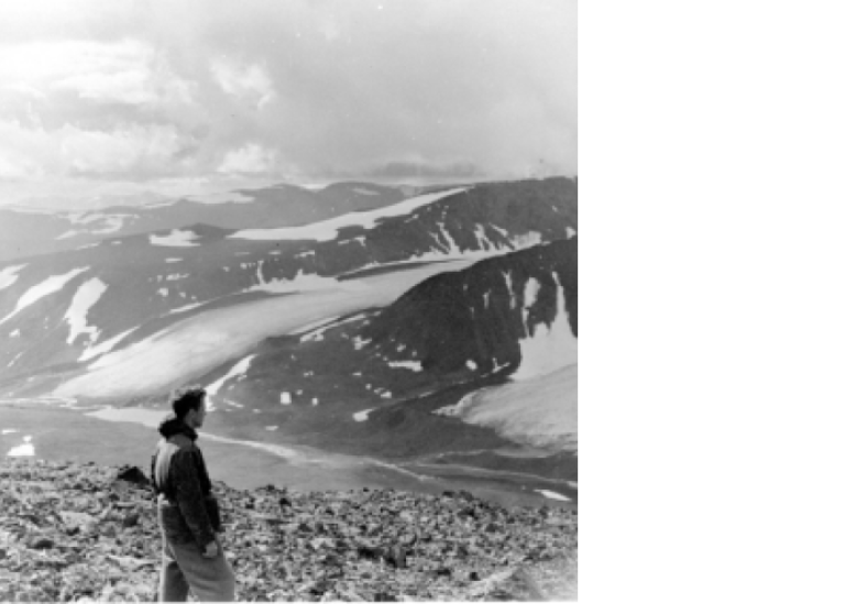 Valter Schytt during his first visit to Tarfala. Storglaciären in the background.