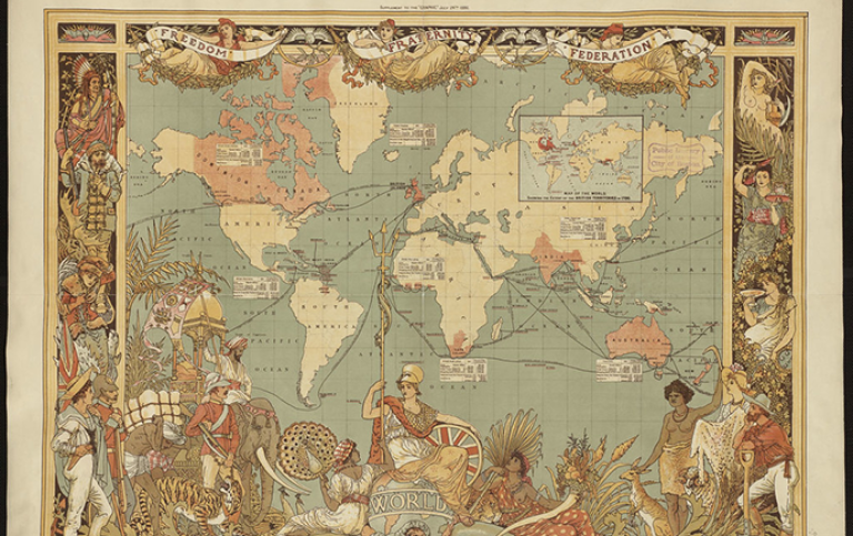 Imperial Federation, map of the world showing the extent of the British Empire in 1886
