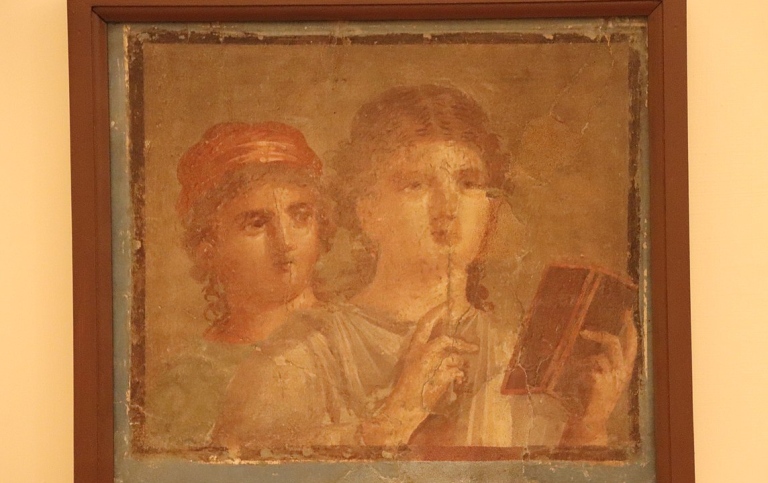 Roman Fresco of girls writing messages oflove, from_Pompeii,_1st C. AD. Naples Archaeological Museum