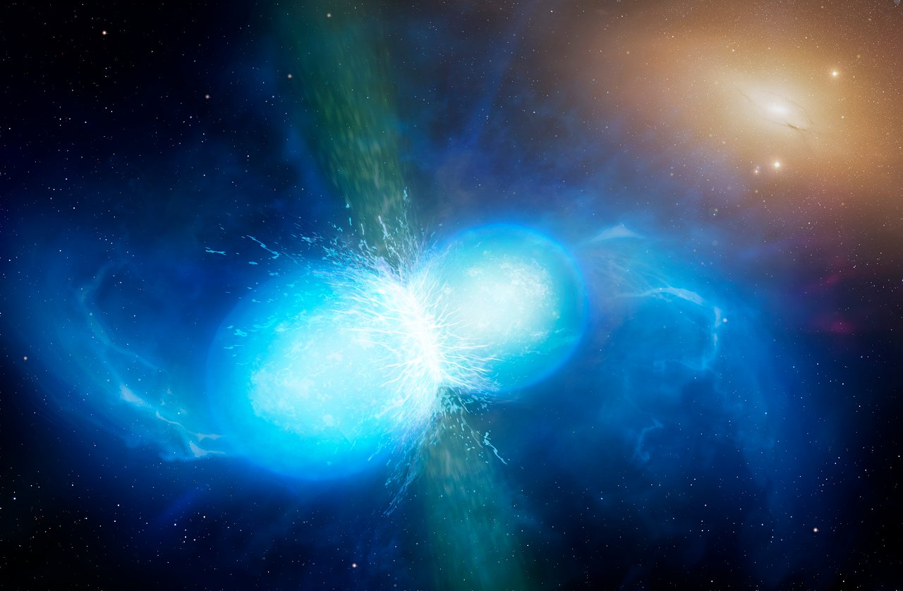 Artist's impression of colliding neutron stars.