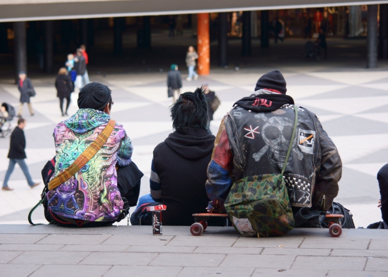 Punk rockers at Sergels torg, Stockholm.