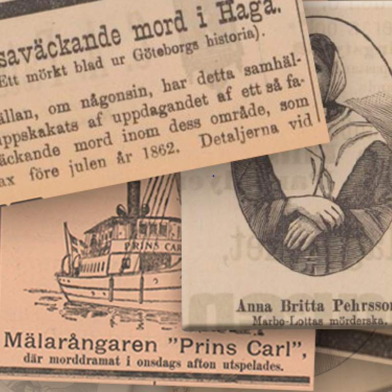 flera gamla tidningsurklipp om mord och brott.