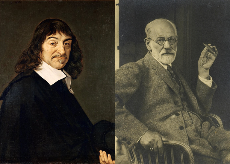 En bild på René Descartes och en bild på Sigmund Freud