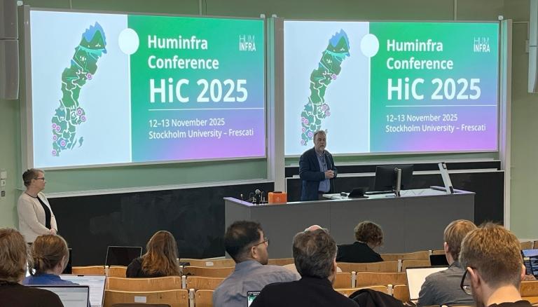 Marianne Gullberg, föreståndare för Huminfra och Harko Verhagen, professor i data- och systemvetenskap vid DSV och ordförande för Digital humanvetenskap vid Stockholms universitet inledde Huminfra