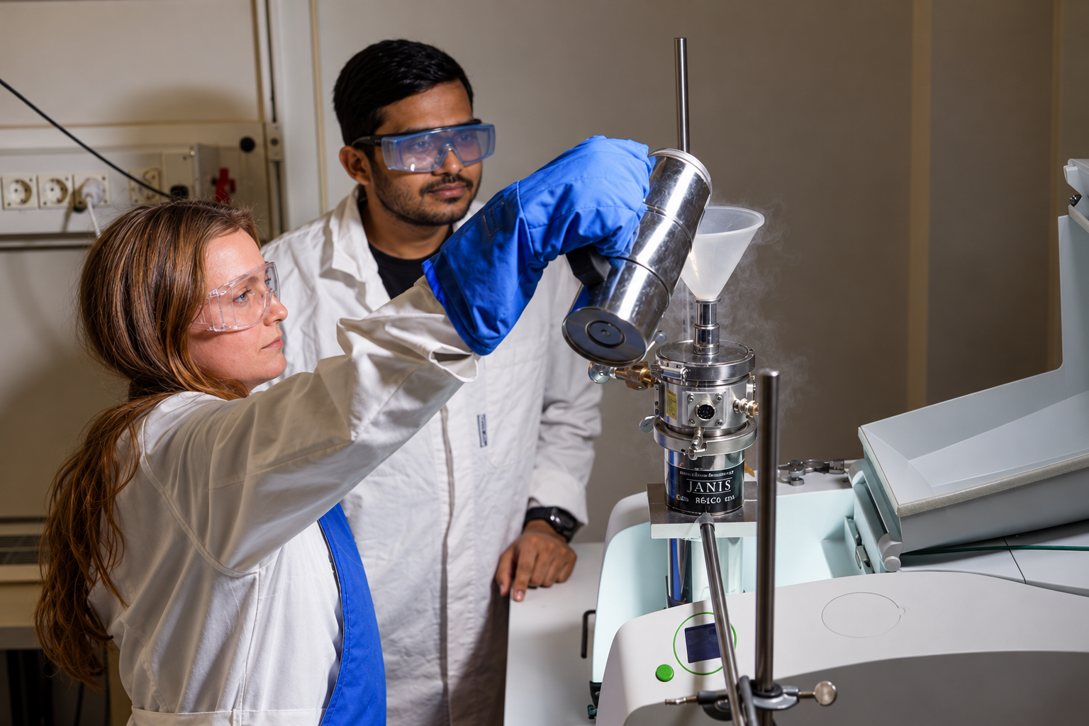 Två forskare på lab vid Stockholms universitet