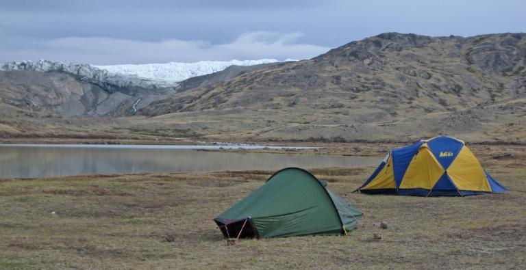 Our camp, with the edge of the ice sheet in the background.