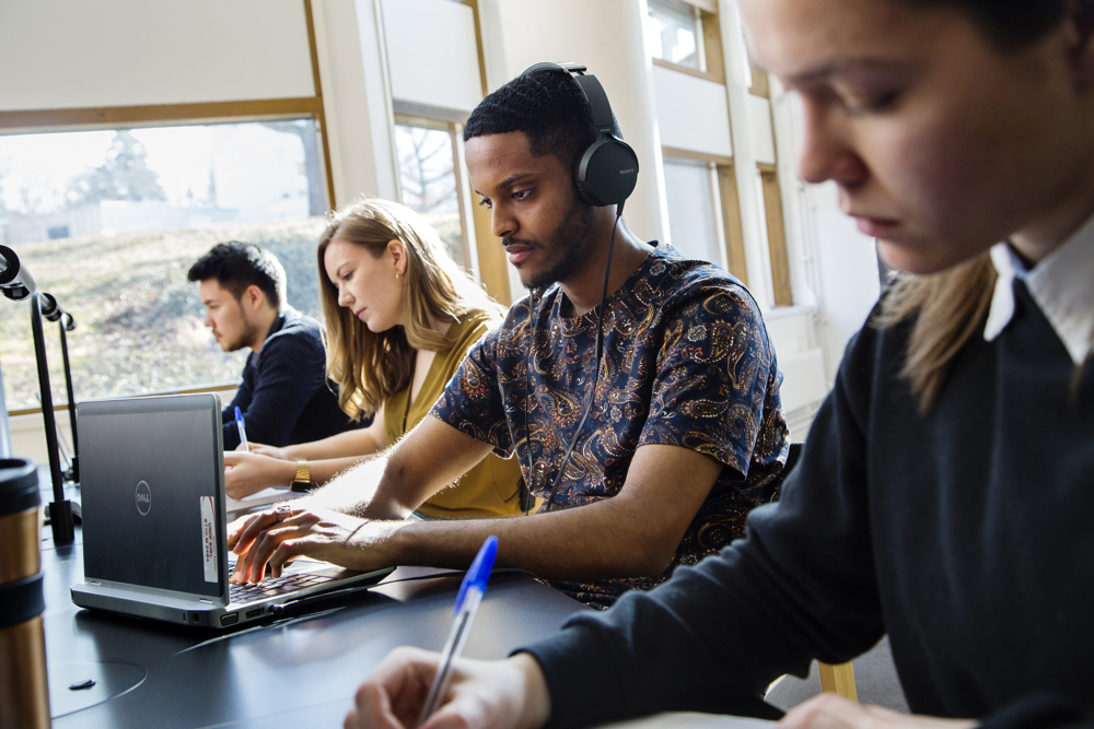 Students studying in the library.