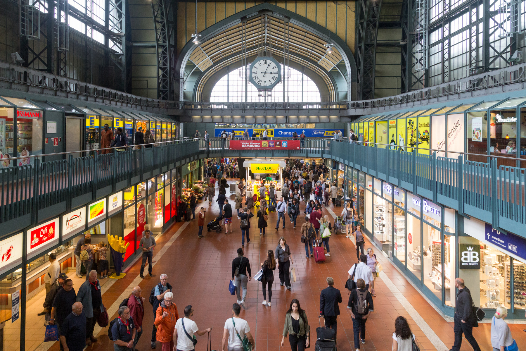 People walking in the train station in Hamburg.