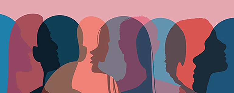 Colorful people profiles, fading in to each other