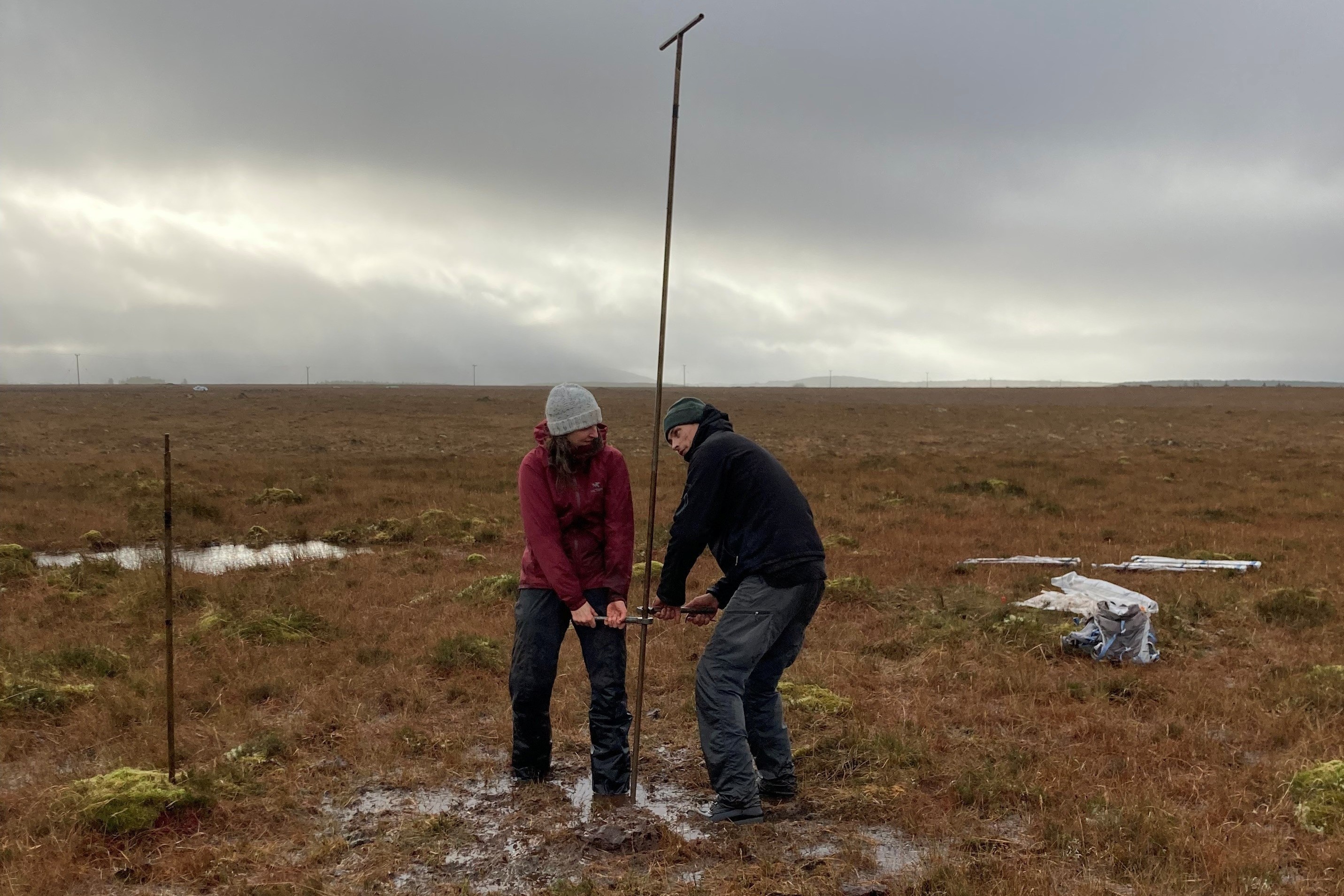Researchers digging on a peat bog in Ireland