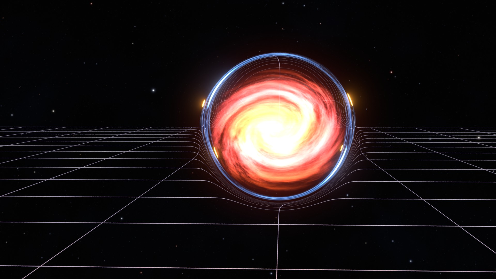 En konstnärlig tolkning av ljus från en supernova som passerar genom en gravitationslins och når jorden vid olika tidpunkter.