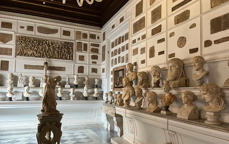Sculptures in art gallery.