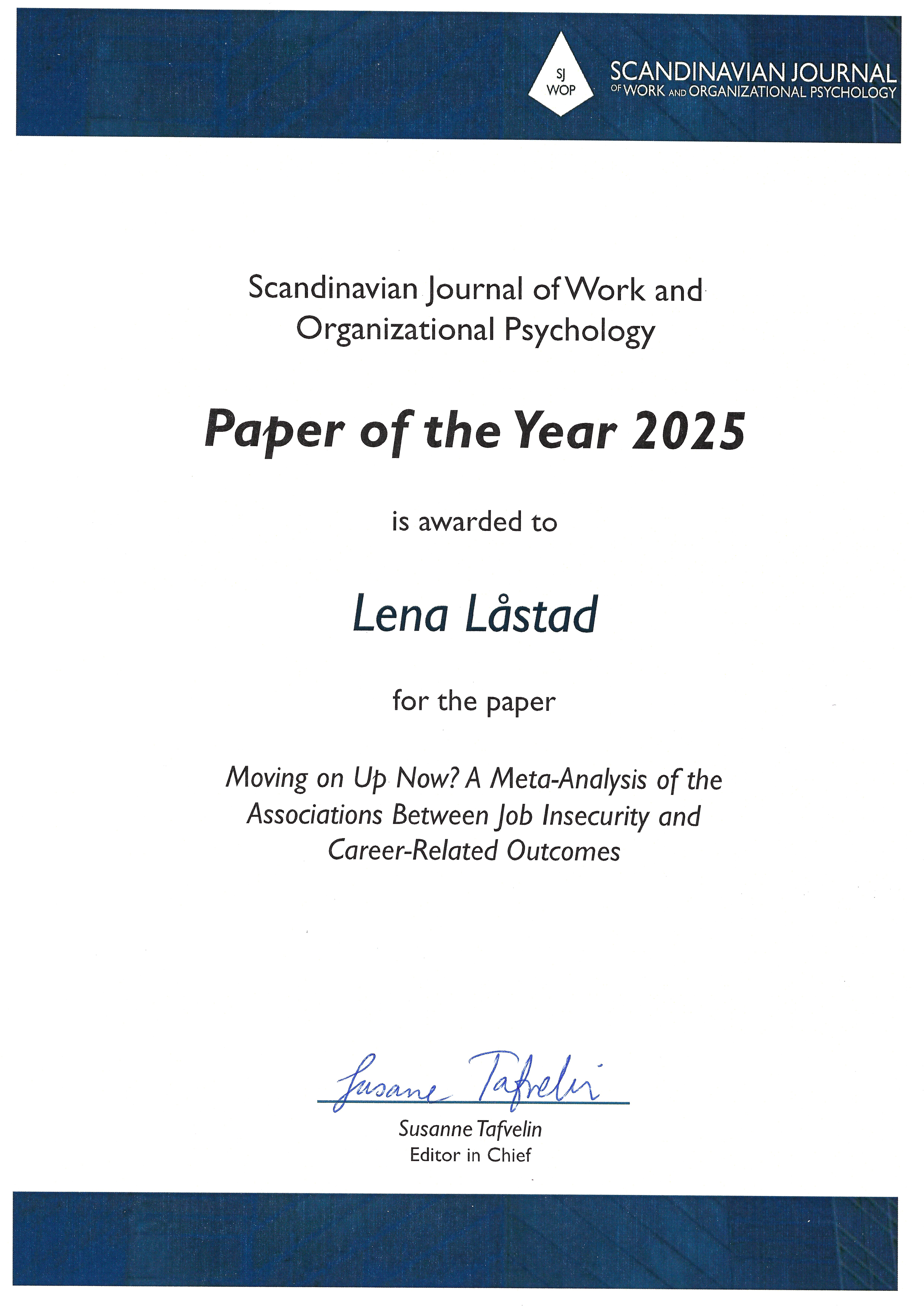 Diploma for Paper of the Year 2025.