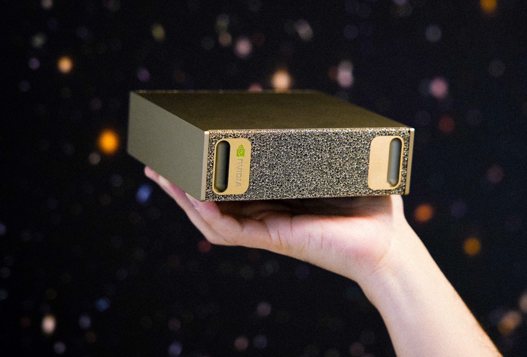 The NVIDIA DGX Spark that started the project — a machine small enough to hold in one hand.