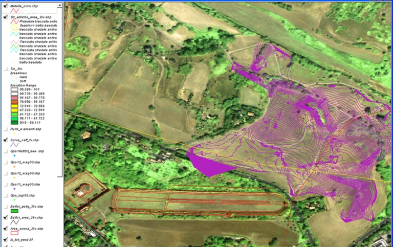 En Karta skapad med GIS, olika färger på kartan visar olika variationer l landskapet.
