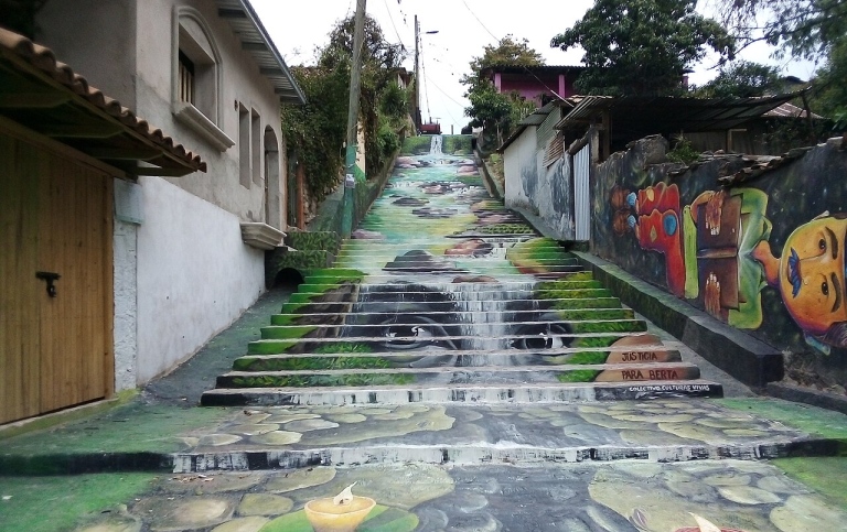 Painted stairways at the town of Cantarranas, Honduras.